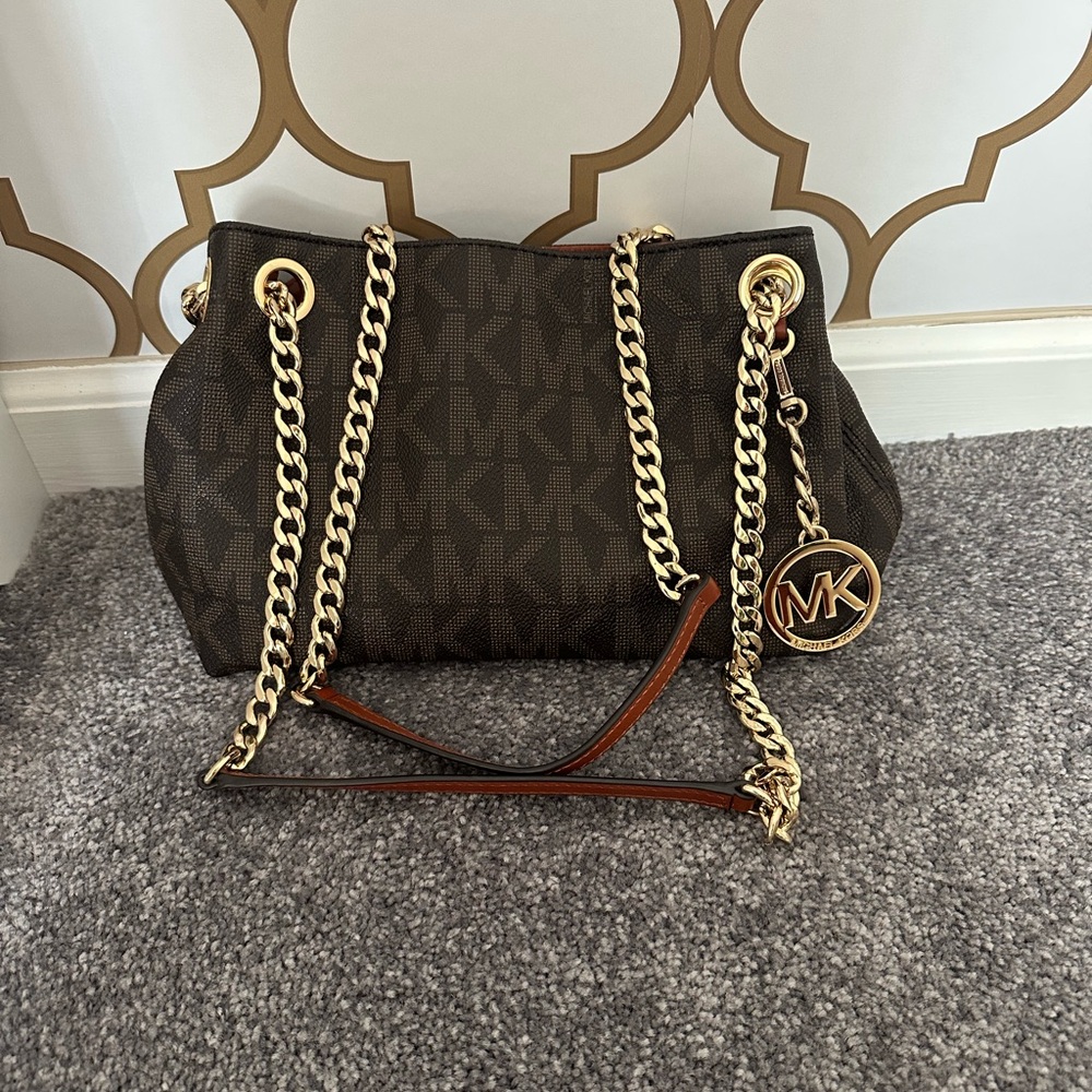 Michael Kors Brown and Gold Shoulder Bag with Chain Straps